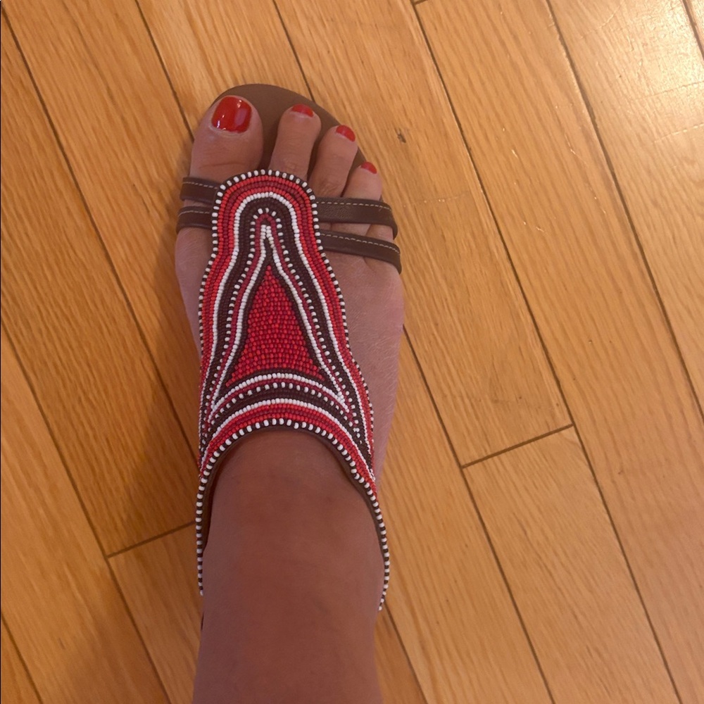 Unique Boho Beaded Red and Black Sandals Pikolinos 39 - Picture 5 of 11
